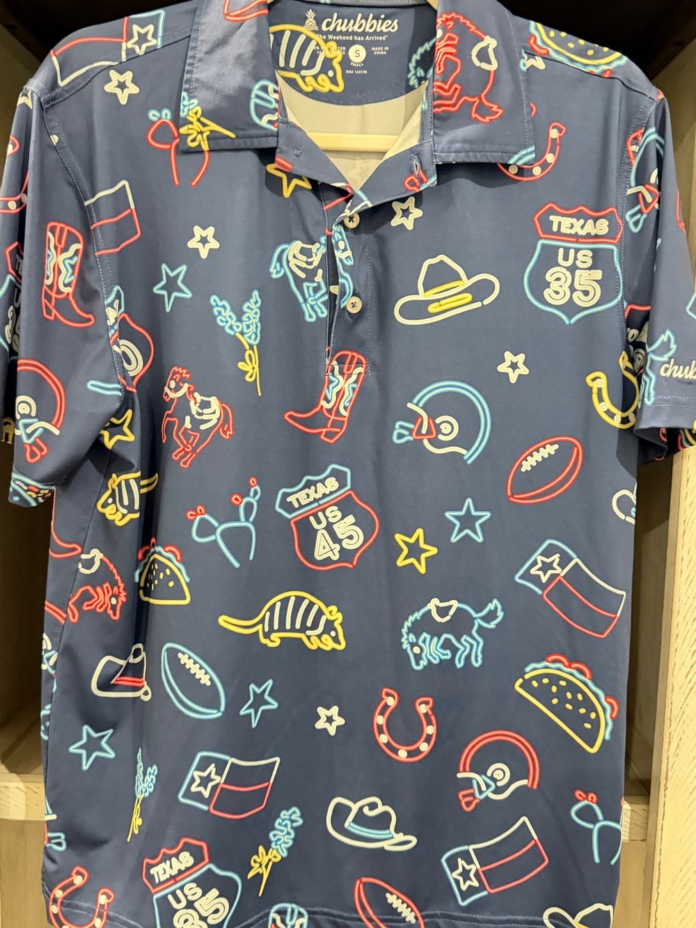 chubbies Navy Polo with Neon Red, Yellow & Light Blue Icons